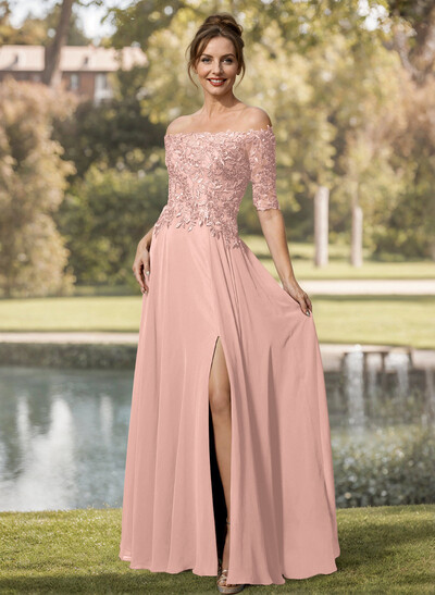 A-Line Off-The-Shoulder 1/2 Sleeves Mother Of The Bride Dresses With Split Front