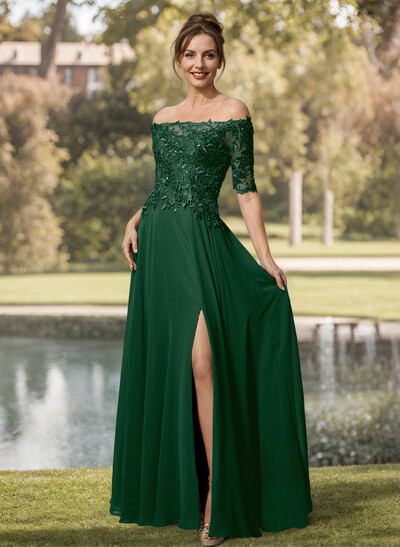 A-Line Off-The-Shoulder 1/2 Sleeves Mother Of The Bride Dresses With Split Front