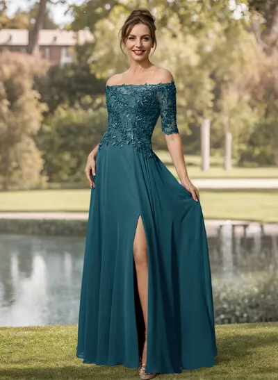 A-Line Off-The-Shoulder 1/2 Sleeves Mother Of The Bride Dresses A-Line Off-The-Shoulder 1/2 Sleeves Mother Of The Bride Dresses