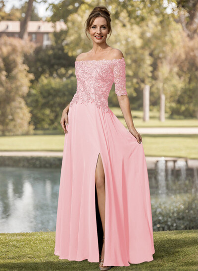 A-Line Off-The-Shoulder 1/2 Sleeves Mother Of The Bride Dresses With Split Front