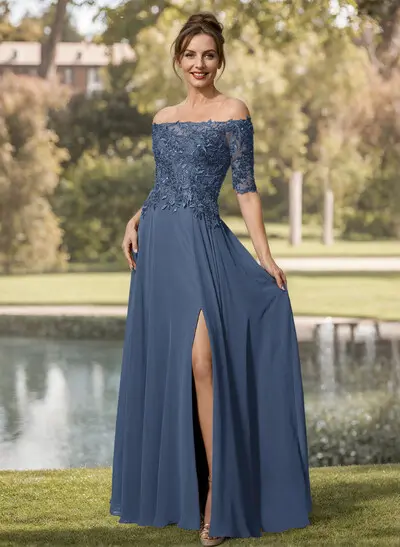 A-Line Off-The-Shoulder 1/2 Sleeves Mother Of The Bride Dresses A-Line Off-The-Shoulder 1/2 Sleeves Mother Of The Bride Dresses