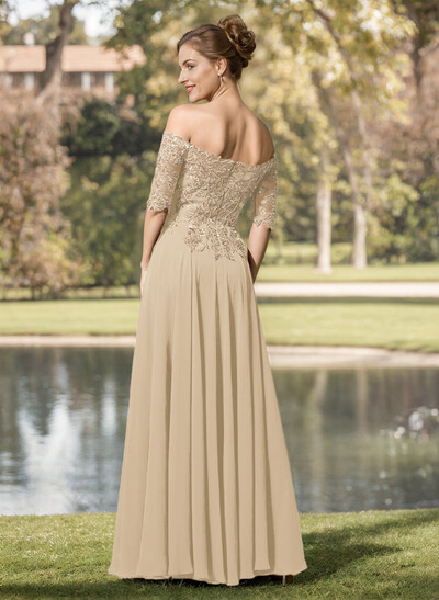 A-Line Off-The-Shoulder 1/2 Sleeves Mother Of The Bride Dresses With Split Front