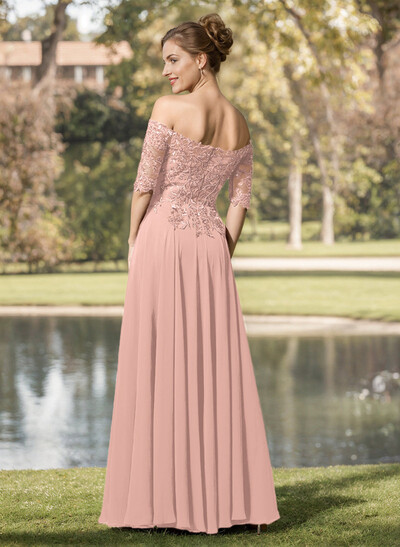 A-Line Off-The-Shoulder 1/2 Sleeves Mother Of The Bride Dresses With Split Front
