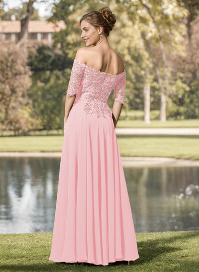 A-Line Off-The-Shoulder 1/2 Sleeves Mother Of The Bride Dresses With Split Front