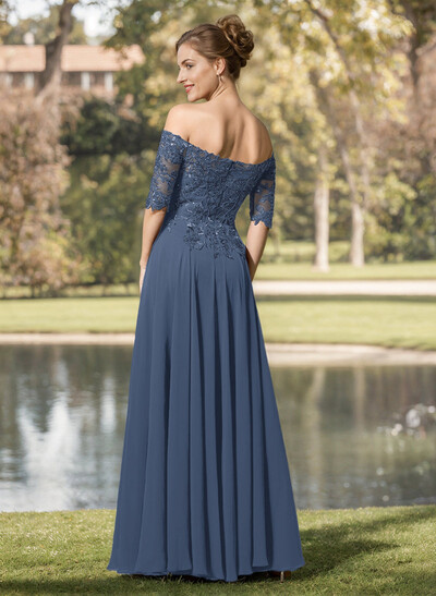 A-Line Off-The-Shoulder 1/2 Sleeves Mother Of The Bride Dresses With Split Front