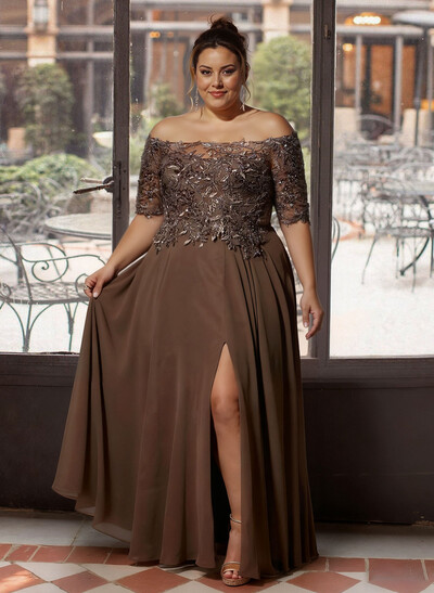 A-Line Off-The-Shoulder 1/2 Sleeves Mother Of The Bride Dresses With Split Front