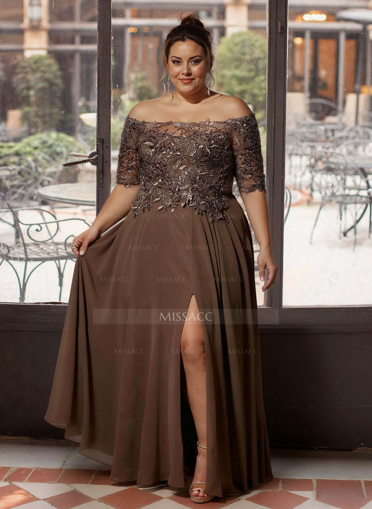 A-Line Off-The-Shoulder 1/2 Sleeves Mother Of The Bride Dresses With Split Front