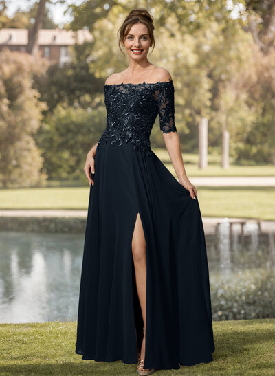 A-Line Off-The-Shoulder 1/2 Sleeves Mother Of The Bride Dresses With Split Front