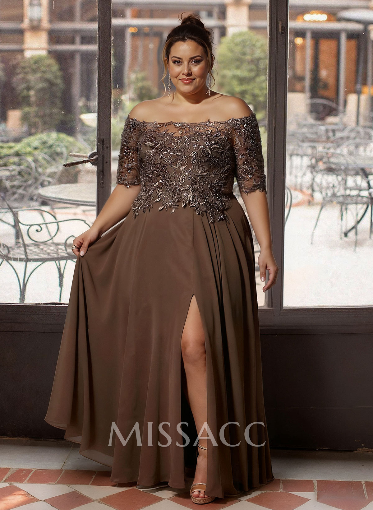 A-Line Off-The-Shoulder 1/2 Sleeves Mother Of The Bride Dresses With Split Front A-Line Off-The-Shoulder 1/2 Sleeves Mother Of The Bride Dresses With Split Front