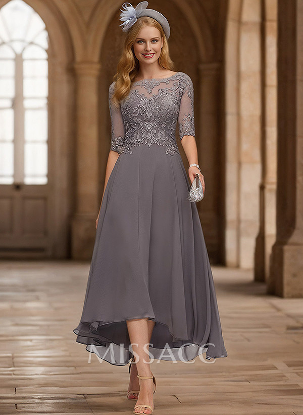 A-Line Illusion Neck Chiffon Mother Of The Bride Dresses With Appliques Lace A-Line Illusion Neck Chiffon Mother Of The Bride Dresses With Appliques Lace