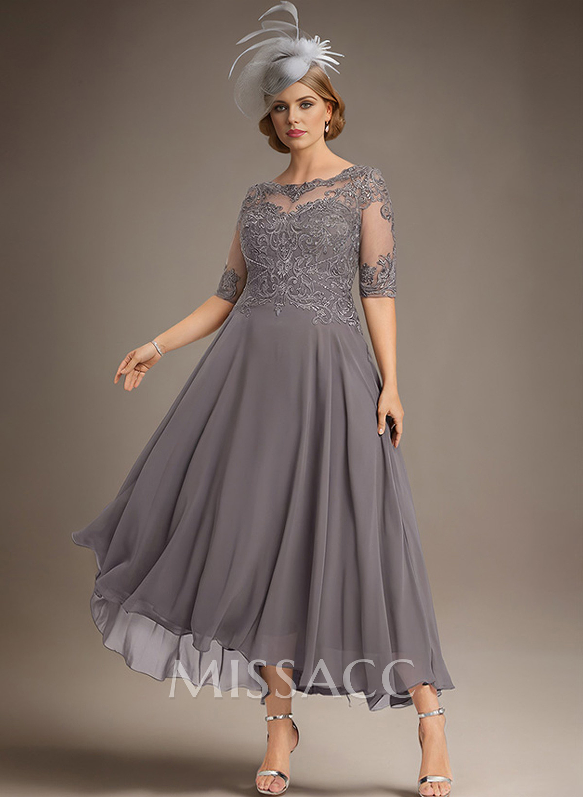 A-Line Illusion Neck Chiffon Mother Of The Bride Dresses With Appliques Lace A-Line Illusion Neck Chiffon Mother Of The Bride Dresses With Appliques Lace