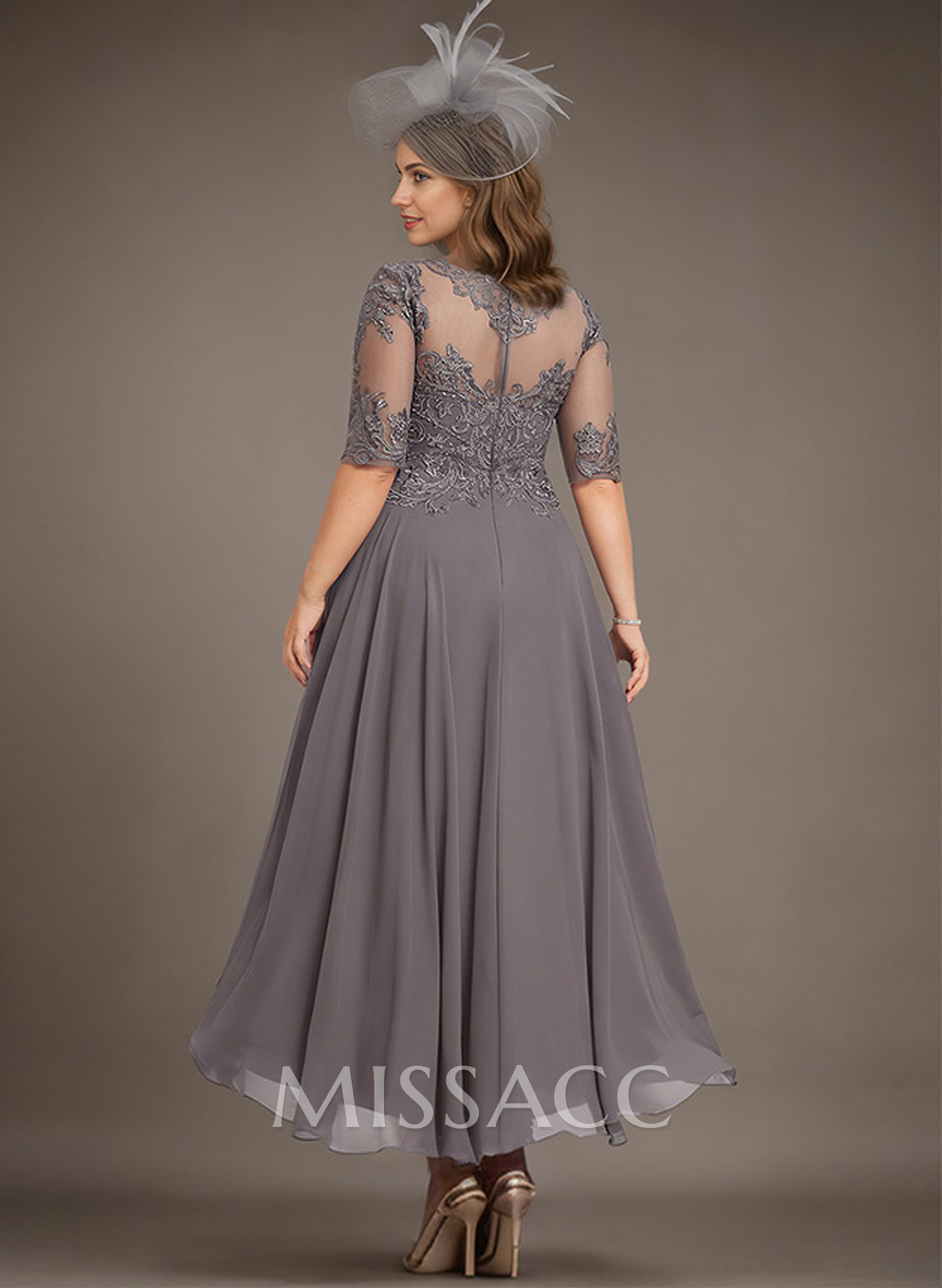 A-Line Illusion Neck Chiffon Mother Of The Bride Dresses With Appliques Lace A-Line Illusion Neck Chiffon Mother Of The Bride Dresses With Appliques Lace