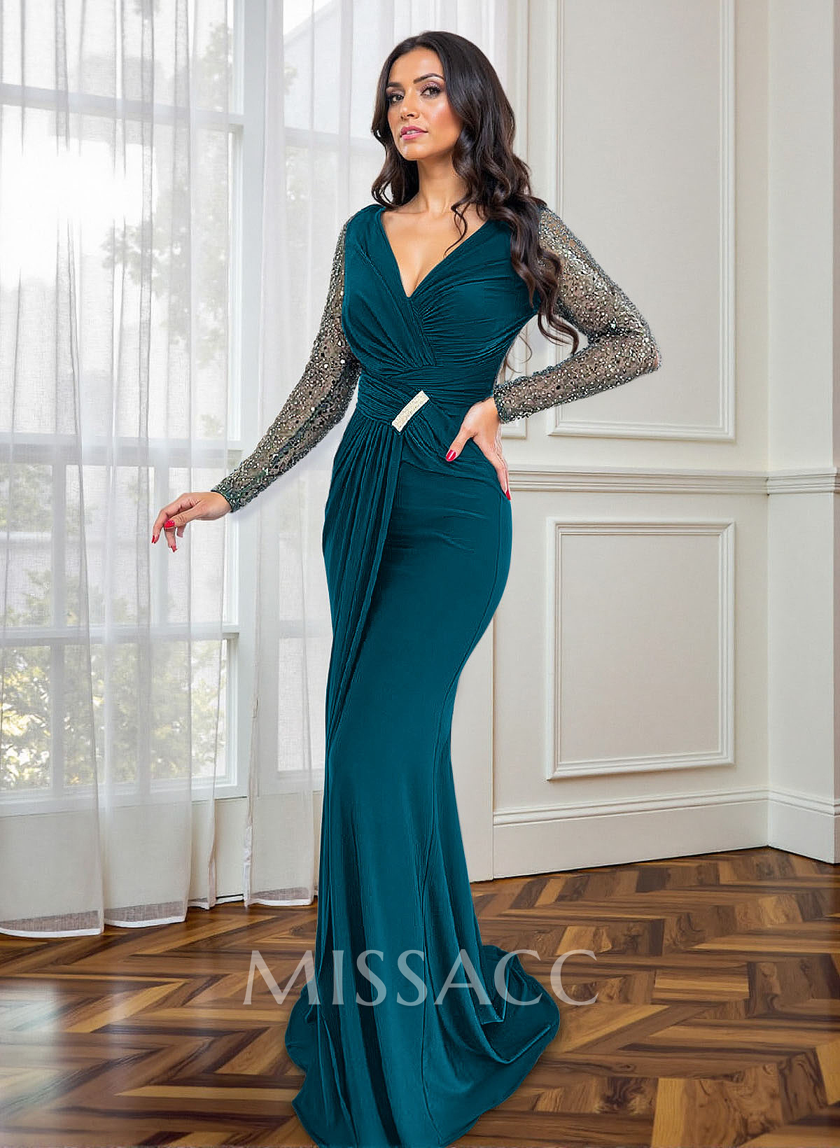 Sheath/Column V-Neck Stretch Satin Mother Of The Bride Dresses With Split Front