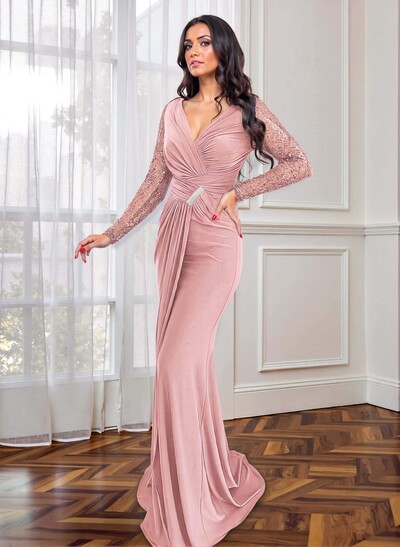 Sheath/Column V-Neck Stretch Satin Mother Of The Bride Dresses With Split Front