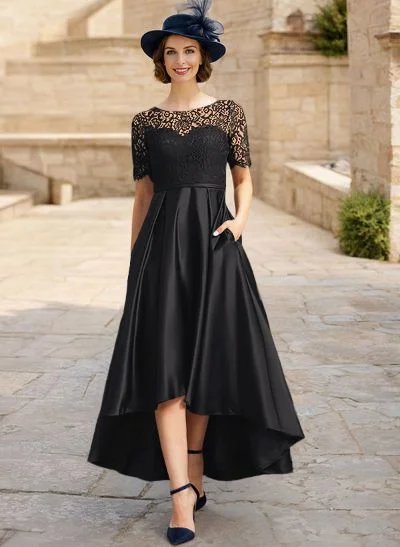 black lace a line cocktail dress Black A-line V-neck Lace Appliques Prom Dresses With Slit, Party Dresses, MP822