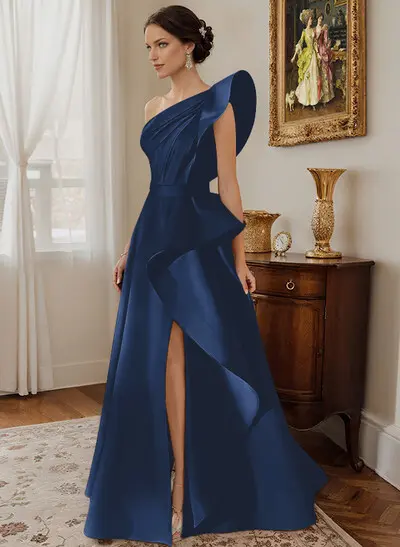 wedding and evening dresses Beaded One-Shoulder Long Prom Dress with Cape Red / XSmall main image 0