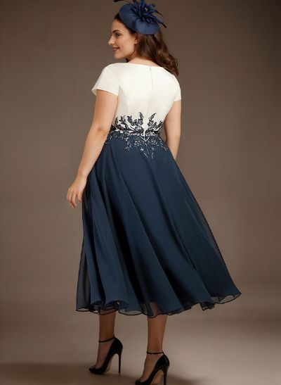 A-Line V-Neck Tea-Length Mother Of The Bride Dresses With Chiffon