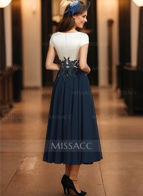 A-Line V-Neck Tea-Length Mother Of The Bride Dresses With Chiffon