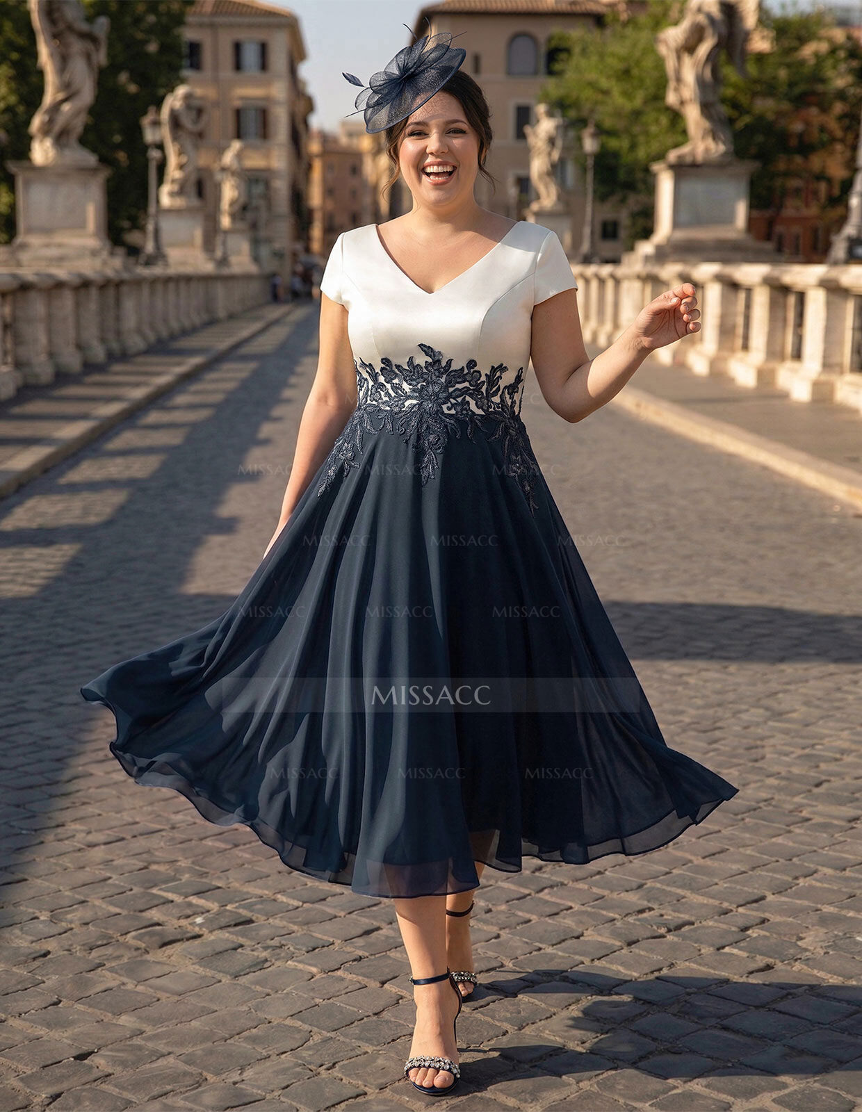 A-Line V-Neck Tea-Length Mother Of The Bride Dresses With Chiffon