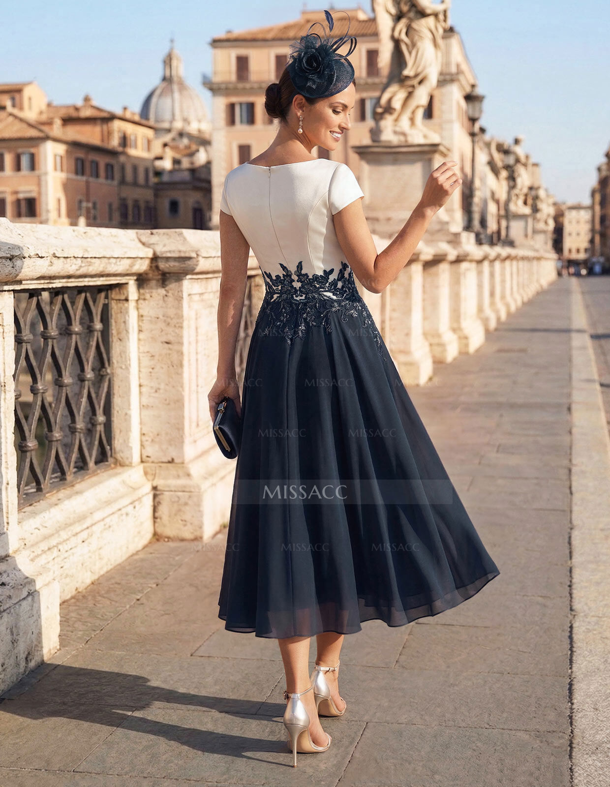 A-Line V-Neck Tea-Length Mother Of The Bride Dresses With Chiffon