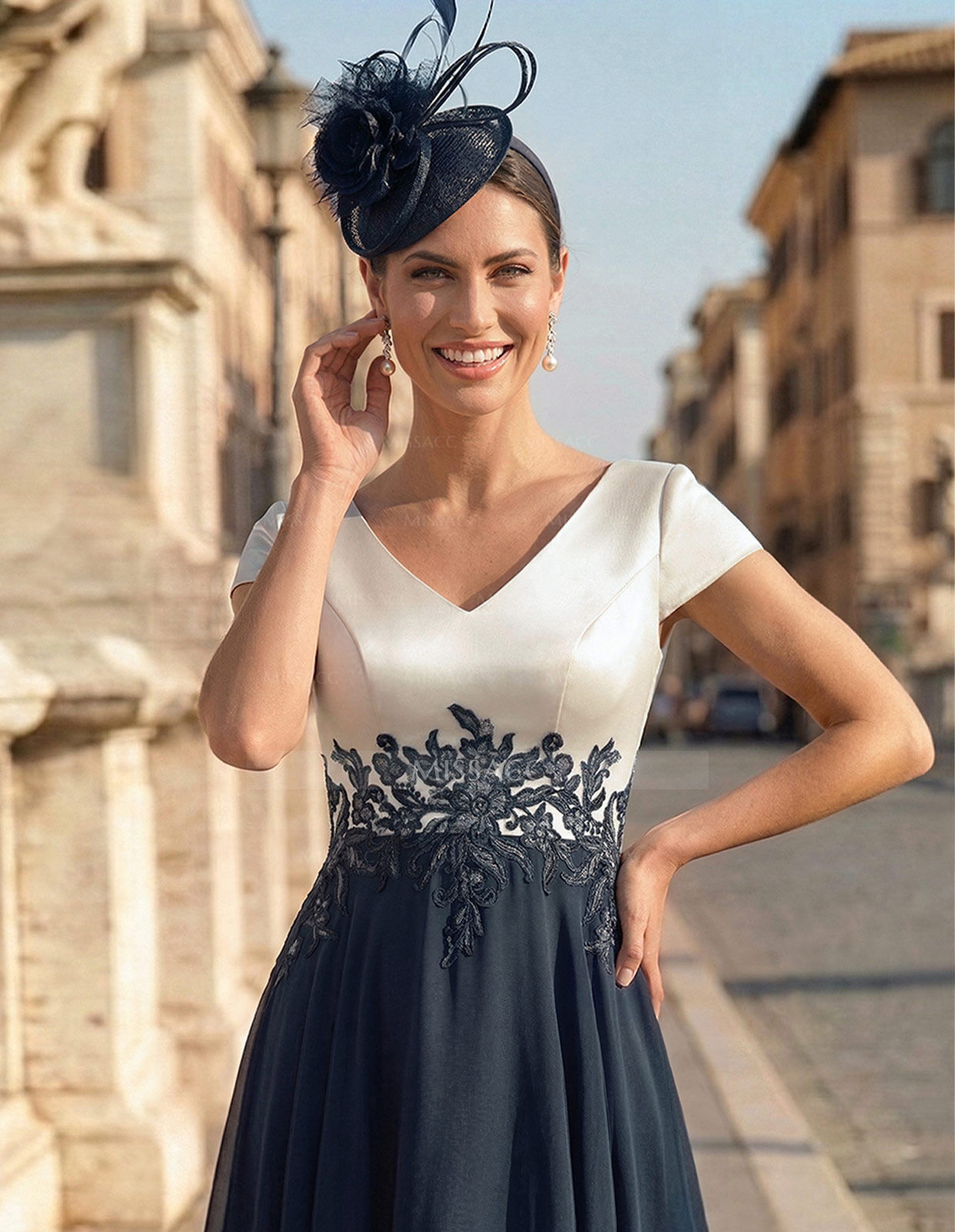 A-Line V-Neck Tea-Length Mother Of The Bride Dresses With Chiffon