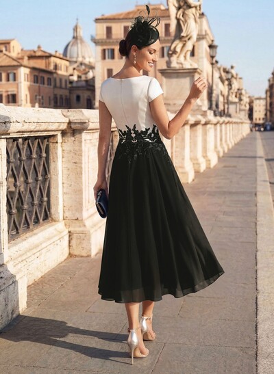 A-Line V-Neck Tea-Length Mother Of The Bride Dresses With Chiffon