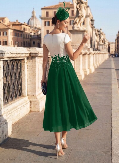 A-Line V-Neck Tea-Length Mother Of The Bride Dresses With Chiffon