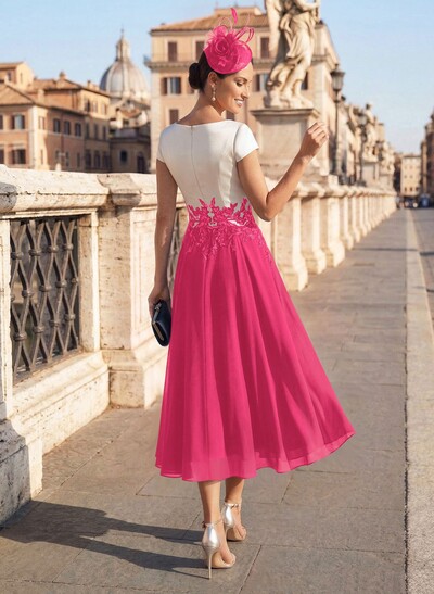 A-Line V-Neck Tea-Length Mother Of The Bride Dresses With Chiffon