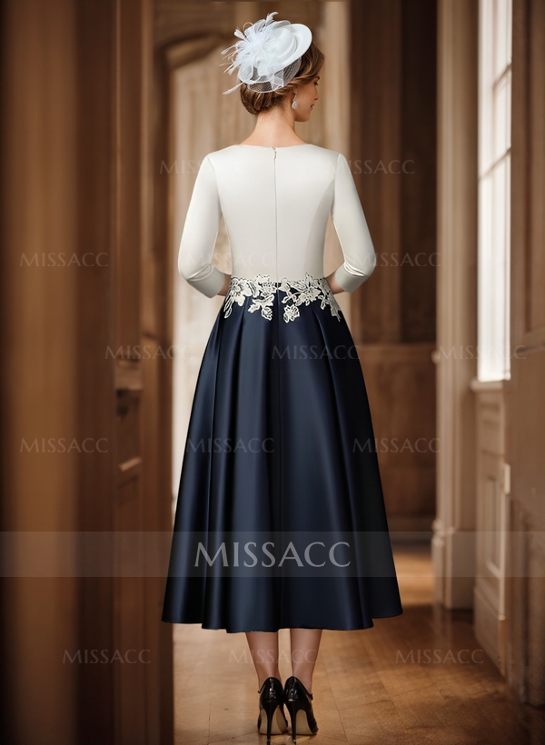 A-Line V-Neck Satin Mother Of The Bride Dresses With Appliques Lace