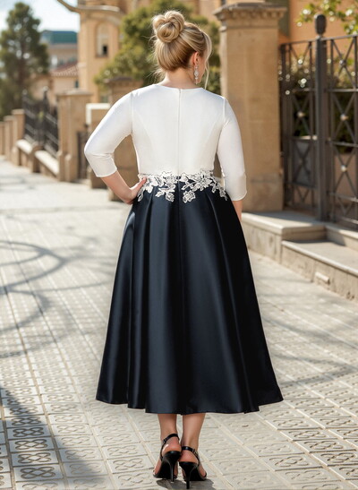 A-Line V-Neck Satin Mother Of The Bride Dresses With Appliques Lace