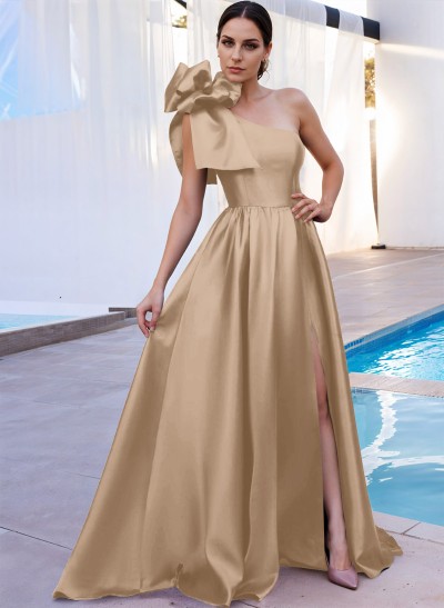 A-Line One-Shoulder Sleeveless Mother Of The Bride Dresses With Split Front