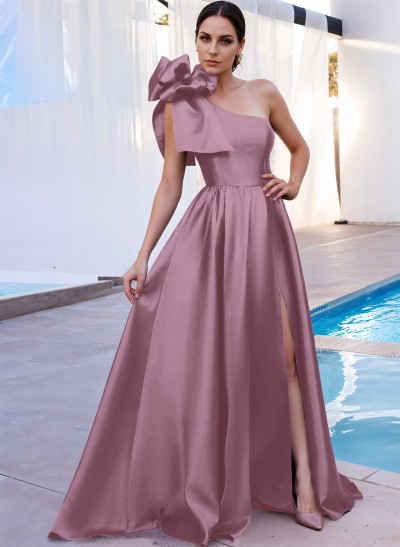 A-Line One-Shoulder Sleeveless Mother Of The Bride Dresses With Split Front