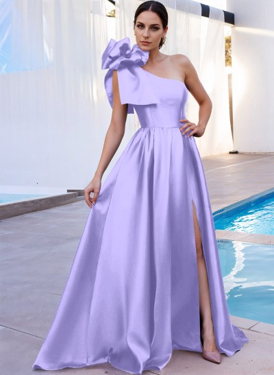 A-Line One-Shoulder Sleeveless Mother Of The Bride Dresses With Split Front