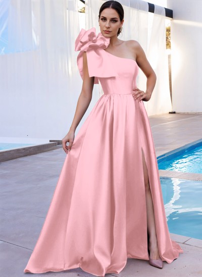 A-Line One-Shoulder Sleeveless Mother Of The Bride Dresses With Split Front