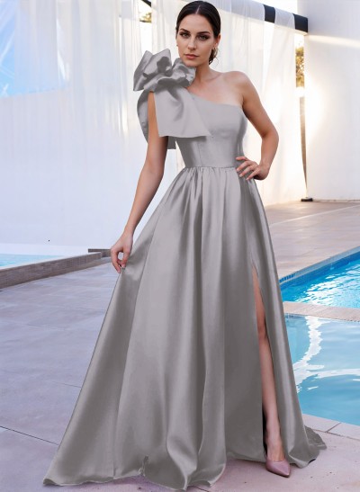 A-Line One-Shoulder Sleeveless Mother Of The Bride Dresses With Split Front