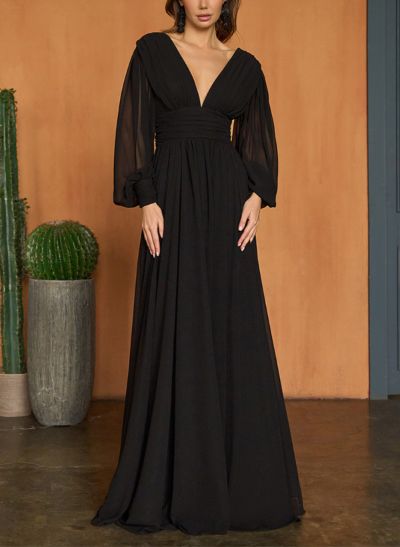 A-Line V-Neck Long Sleeves Chiffon Mother Of The Bride Dresses