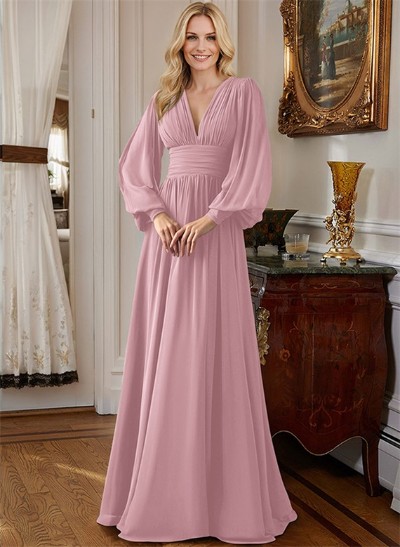 A-Line V-Neck Long Sleeves Chiffon Mother Of The Bride Dresses