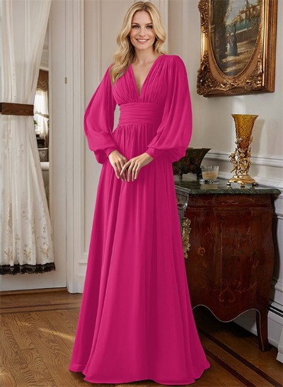 A-Line V-Neck Long Sleeves Chiffon Mother Of The Bride Dresses