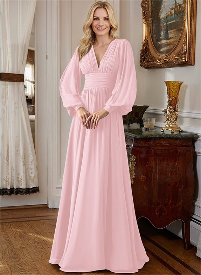 A-Line V-Neck Long Sleeves Chiffon Mother Of The Bride Dresses