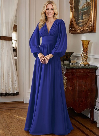 A-Line V-Neck Long Sleeves Chiffon Mother Of The Bride Dresses