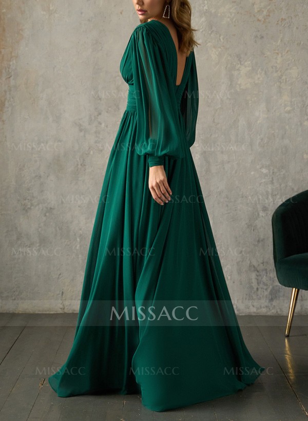 A-Line V-Neck Long Sleeves Chiffon Mother Of The Bride Dresses