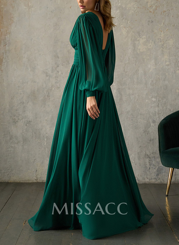 A-Line V-Neck Long Sleeves Chiffon Mother Of The Bride Dresses