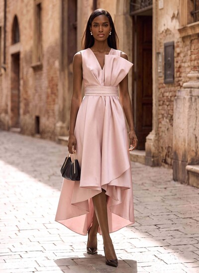 A-Line V-Neck Sleeveless Satin Asymmetrical Mother Of The Bride Dresses