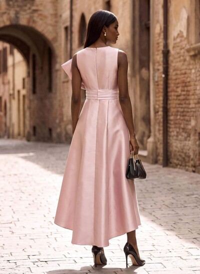 A-Line V-Neck Sleeveless Satin Asymmetrical Mother Of The Bride Dresses