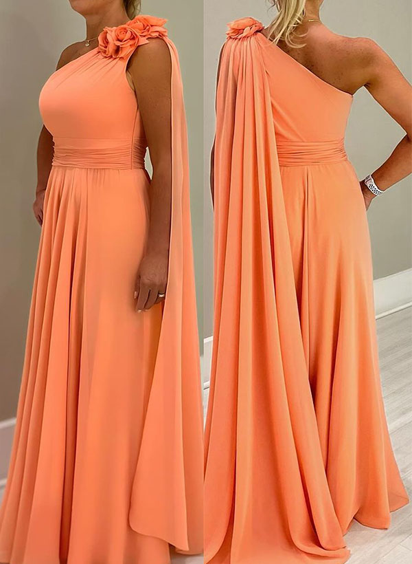 A-Line One-Shoulder Chiffon Mother Of The Bride Dresses With Flower(s)