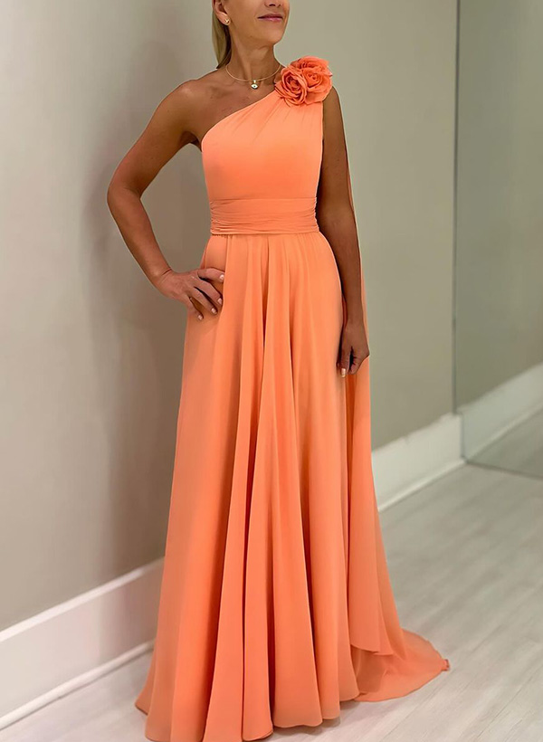 A-Line One-Shoulder Chiffon Mother Of The Bride Dresses With Flower(s)