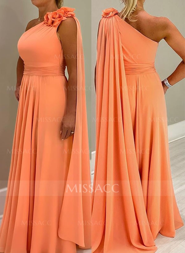 A-Line One-Shoulder Chiffon Mother Of The Bride Dresses With Flower(s)