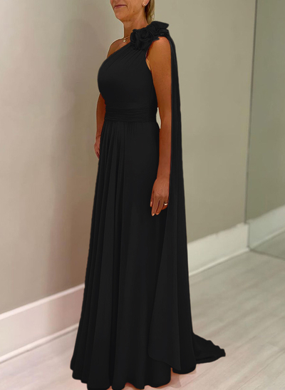 A-Line One-Shoulder Chiffon Mother Of The Bride Dresses With Flower(s)