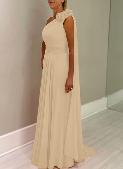 A-Line One-Shoulder Chiffon Mother Of The Bride Dresses With Flower(s)