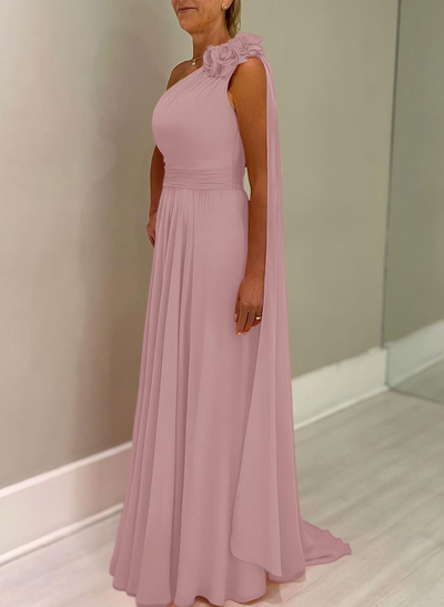 A-Line One-Shoulder Chiffon Mother Of The Bride Dresses With Flower(s)